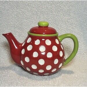 Home Essentials and Beyond HAPPY DOTS COLLECTION Teapot Red And Green EUC